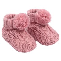 ABO12-DP: Dusty Pink Cable Bootees w/Pom Pom